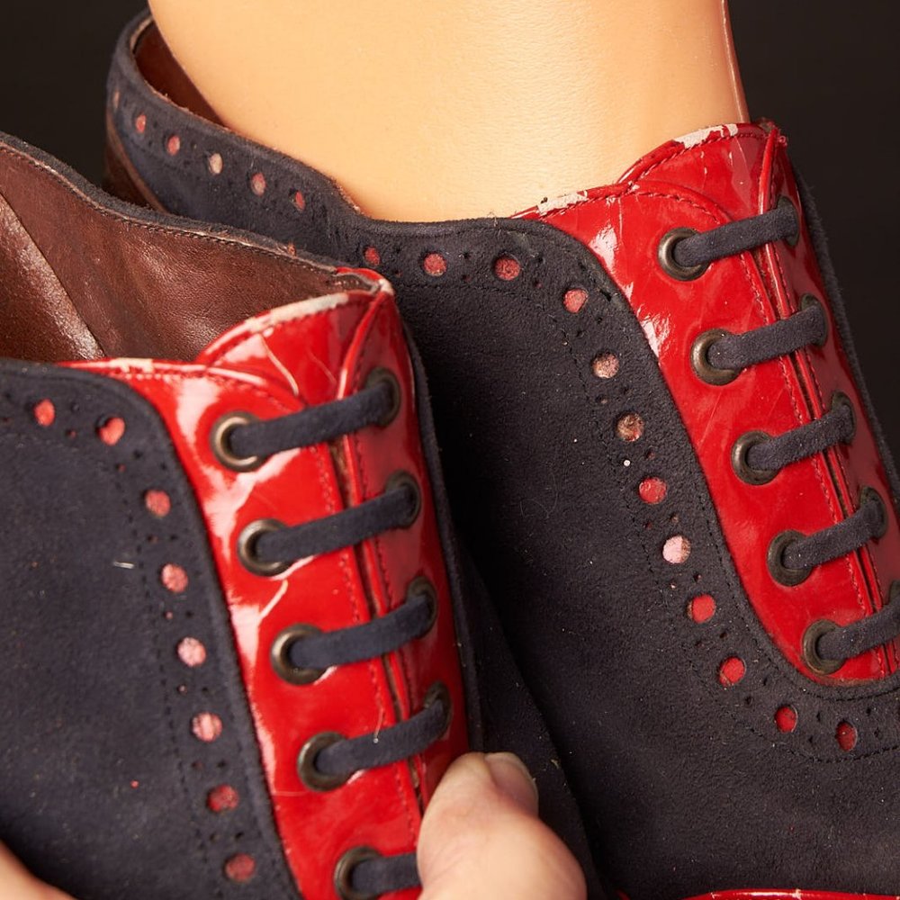 1970's Red and Blue Platform Tuxedo Mules Shoes